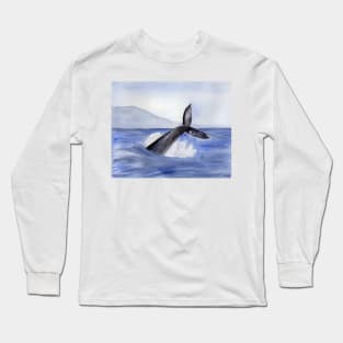 Whale Fin Watercolor Art Long Sleeve T-Shirt